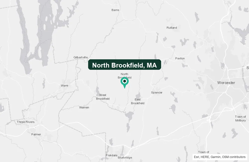 Map of North Brookfield, Massachusetts and the surrounding Worcester County area service area